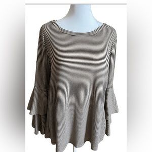 Altar’d State Tan + Black Stripes With Long Layered Flare Sleeves Tunic Top M